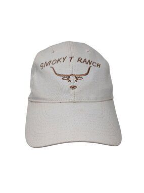 Vintage Smoky T Ranch Embroidered Cotton Cap Beige Otto Headwear Adj #D-7